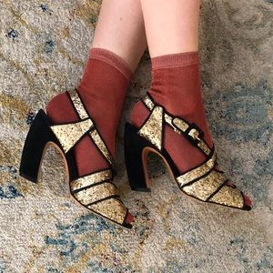 Luiza Barcelos sz 10 black & gold glitter heels